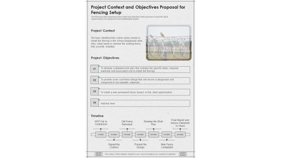 Project Context And Objectives Proposal For Fencing Setup One Pager Sample Example Document Project Context And Objectives Proposal For Fencing Setup One Pager Sample Example Document