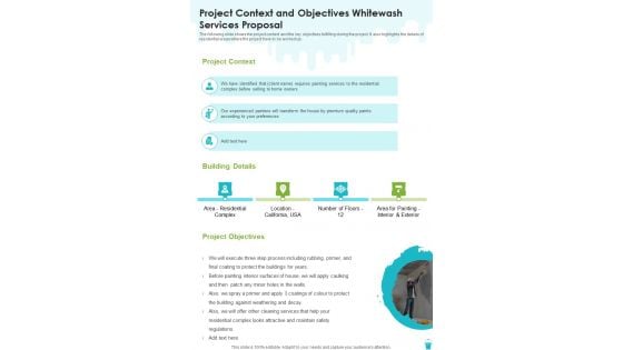 Project Context And Objectives Whitewash Services Proposal One Pager Sample Example Document