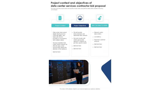 Project Context Data Center Services Contractor Bid Proposal One Pager Sample Example Document