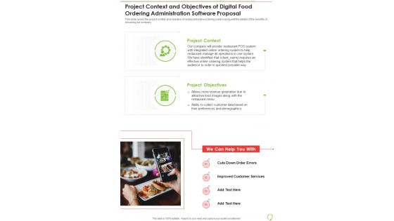 Project Context Digital Food Ordering Administration Software Proposal One Pager Sample Example Document