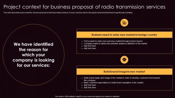 Project Context For Business Proposal Of Radio Transmission Services Background PDF