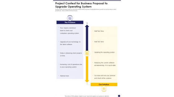 Project Context For Business Proposal To Upgrade Operating System One Pager Sample Example Document