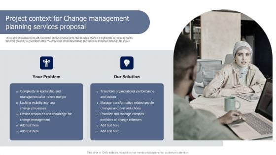 Project Context For Change Management Planning Services Proposal Demonstration PDF