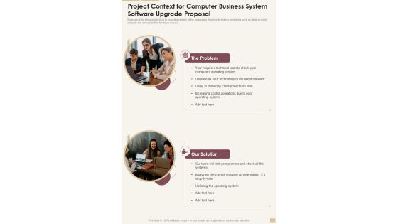 Project Context For Computer Business System Software Upgrade One Pager Sample Example Document