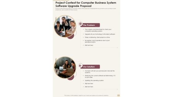 Project Context For Computer Business System Software Upgrade One Pager Sample Example Document Project Context For Computer Business System Software Upgrade One Pager Sample Example Document
