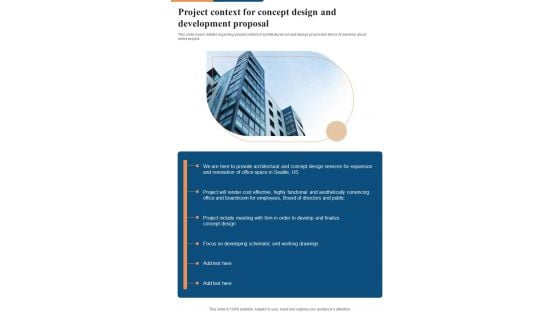 Project Context For Concept Design And Development Proposal One Pager Sample Example Document