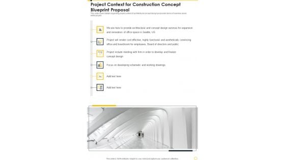 Project Context For Construction Concept Blueprint Proposal One Pager Sample Example Document