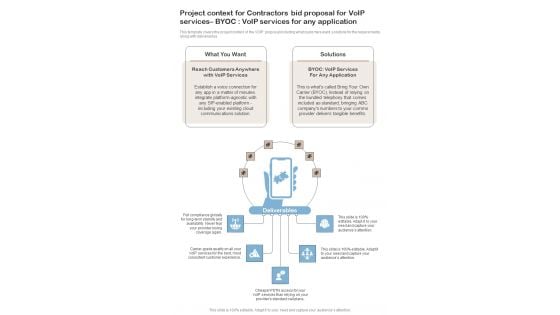 Project Context For Contractors Bid For Voip Services Byoc Voip Services One Pager Sample Example Document