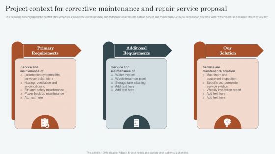 Project Context For Corrective Maintenance And Repair Service Proposal Clipart PDF