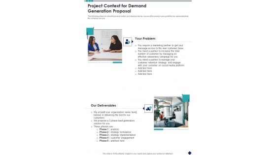 Project Context For Demand Generation Proposal One Pager Sample Example Document