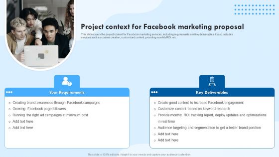 Project Context For Facebook Marketing Proposal Ppt Summary Format Ideas PDF