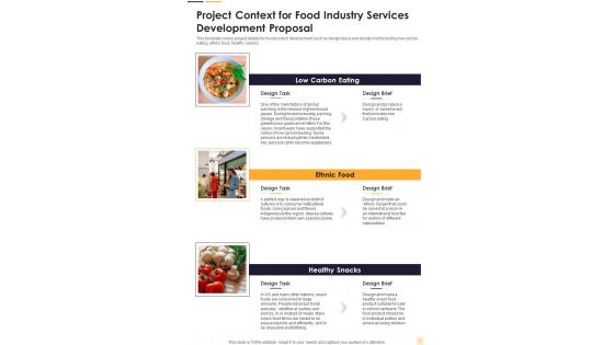 Project Context For Food Industry Services Development Proposal One Pager Sample Example Document