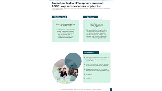Project Context For IP Telephony Proposal Byoc Voip Services One Pager Sample Example Document