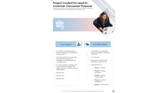 Project Context For Lead To Customer Conversion Proposal One Pager Sample Example Document