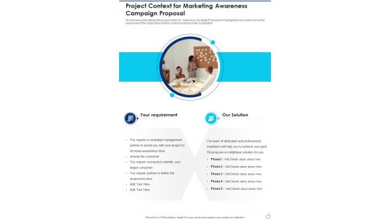 Project Context For Marketing Awareness Campaign Proposal One Pager Sample Example Document