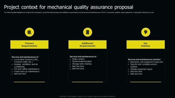 Project Context For Mechanical Quality Assurance Proposal Ppt File Graphics Template PDF