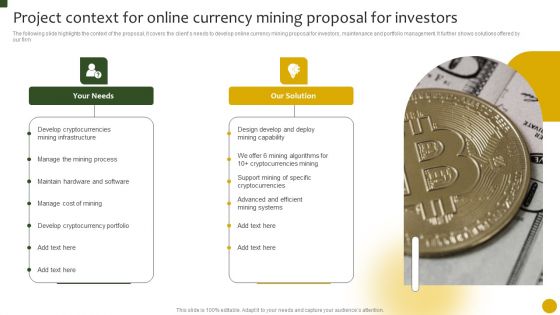 Project Context For Online Currency Mining Proposal For Investors Ppt Model Graphic Images PDF