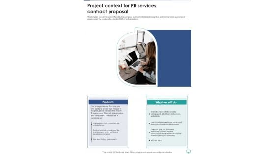 Project Context For Pr Services Contract Proposal One Pager Sample Example Document