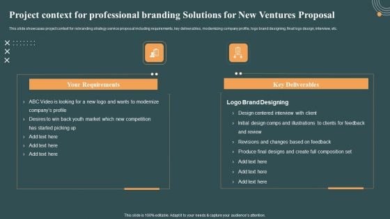 Project Context For Professional Branding Solutions For New Ventures Proposal Summary PDF