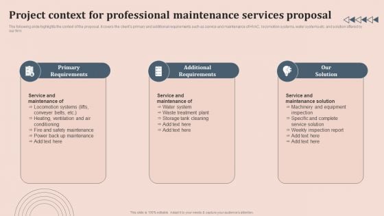 Project Context For Professional Maintenance Services Proposal Designs PDF