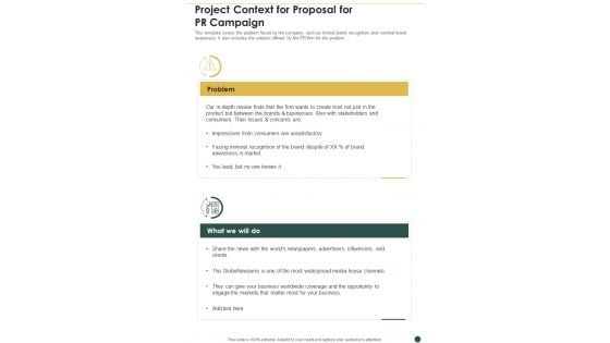 Project Context For Proposal For PR Campaign One Pager Sample Example Document Project Context For Proposal For PR Campaign One Pager Sample Example Document