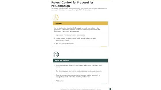 Project Context For Proposal For PR Campaign One Pager Sample Example Document