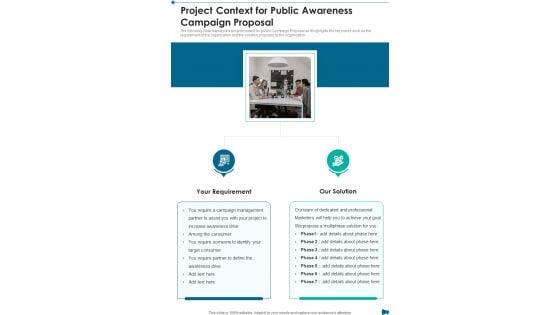Project Context For Public Awareness Campaign Proposal One Pager Sample Example Document