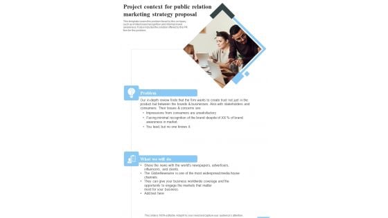 Project Context For Public Relation Marketing Strategy Proposal One Pager Sample Example Document