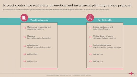 Project Context For Real Estate Promotion And Investment Planning Service Proposal Professional PDF