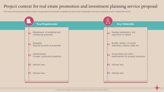 Project Context For Real Estate Promotion And Investment Planning Service Proposal Professional PDF Project Context For Real Estate Promotion And Investment Planning Service Proposal Professional PDF
