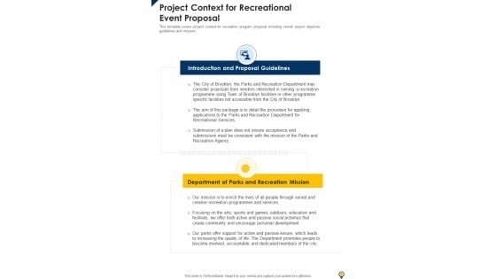 Project Context For Recreational Event Proposal One Pager Sample Example Document