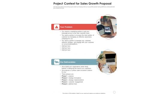 Project Context For Sales Growth Proposal One Pager Sample Example Document