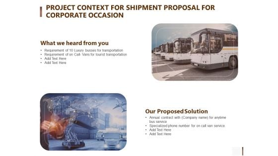 Project Context For Shipment Proposal For Corporate Occasion Elements PDF