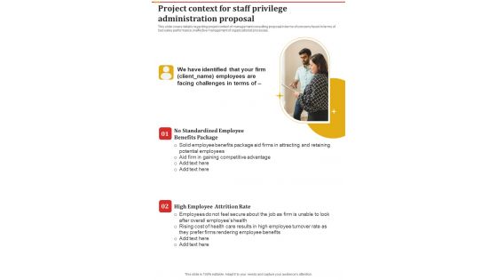 Project Context For Staff Privilege Administration Proposal One Pager Sample Example Document