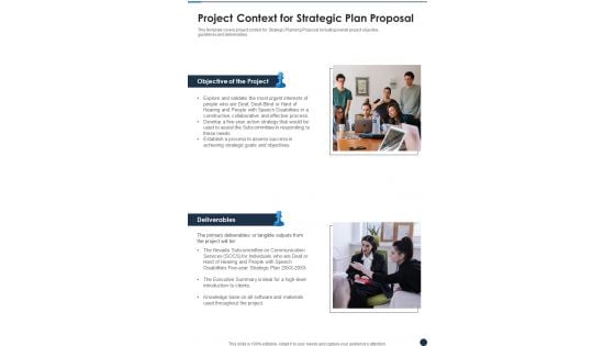 Project Context For Strategic Plan Proposal One Pager Sample Example Document