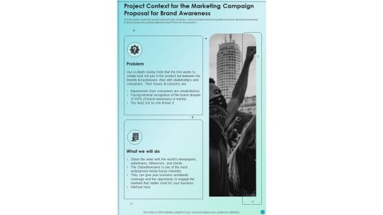 Project Context For The Marketing Campaign Proposal For Brand Awareness One Pager Sample Example Document