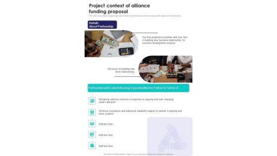 Project Context Of Alliance Funding Proposal One Pager Sample Example Document