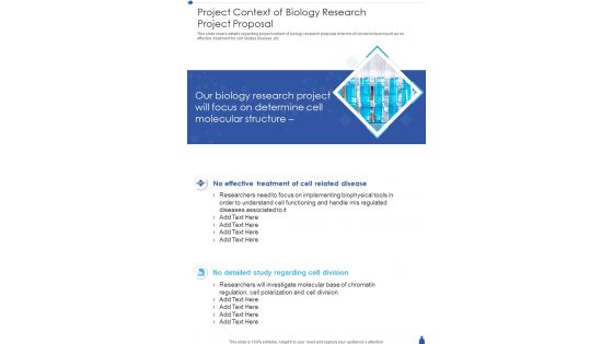 Project Context Of Biology Research Project Proposal One Pager Sample Example Document