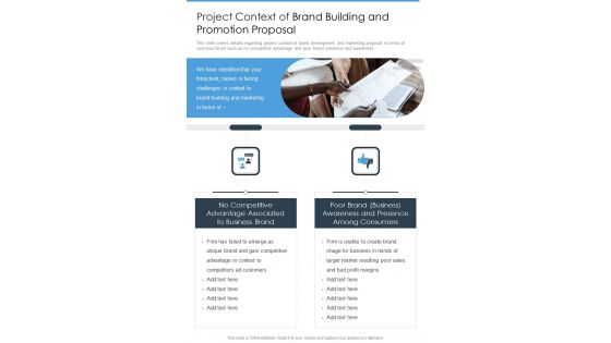 Project Context Of Brand Building And Promotion Proposal One Pager Sample Example Document