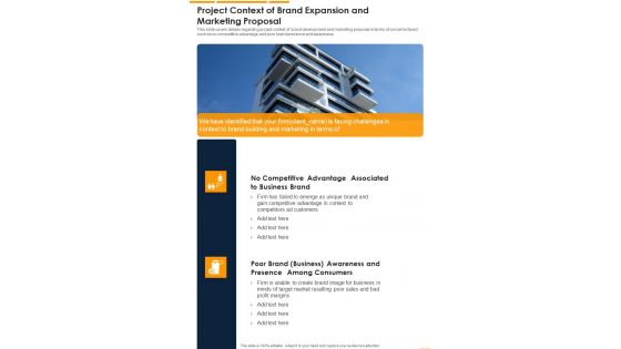 Project Context Of Brand Expansion And Marketing Proposal One Pager Sample Example Document