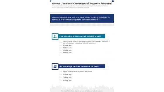 Project Context Of Commercial Property Proposal One Pager Sample Example Document