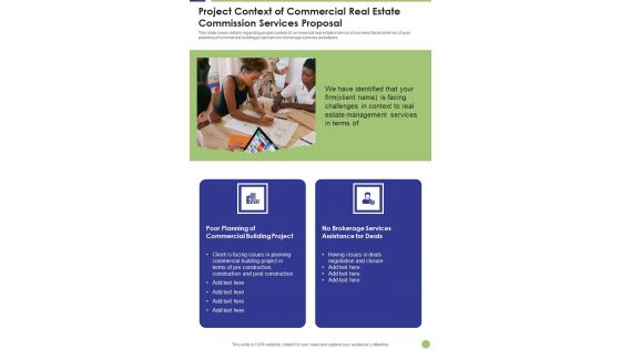 Project Context Of Commercial Real Estate Commission Services Proposal One Pager Sample Example Document