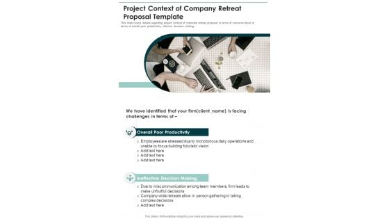 Project Context Of Company Retreat Proposal Template One Pager Sample Example Document Project Context Of Company Retreat Proposal Template One Pager Sample Example Document