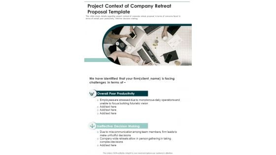 Project Context Of Company Retreat Proposal Template One Pager Sample Example Document