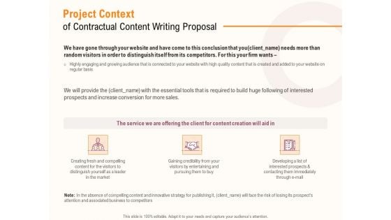 Project Context Of Contractual Content Writing Proposal Ppt PowerPoint Presentation Model Display PDF