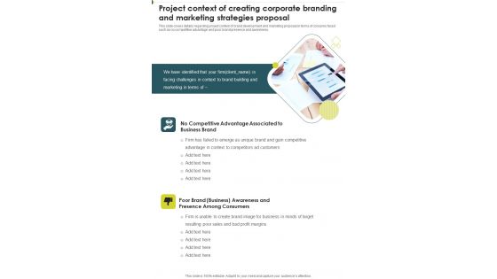 Project Context Of Creating Corporate Branding And Marketing Strategies One Pager Sample Example Document