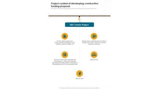 Project Context Of Developing Construction Funding Proposal One Pager Sample Example Document