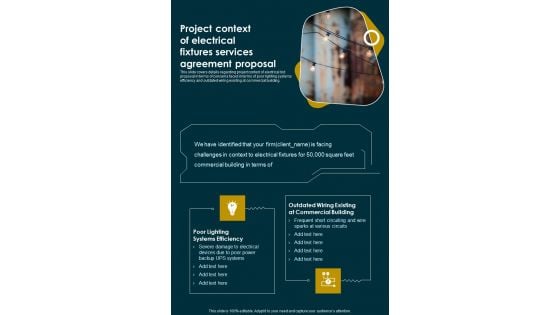 Project Context Of Electrical Fixtures Services Agreement Proposal One Pager Sample Example Document