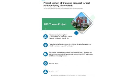 Project Context Of Financing Proposal For Real Estate Property Development One Pager Sample Example Document Project Context Of Financing Proposal For Real Estate Property Development One Pager Sample Example Document