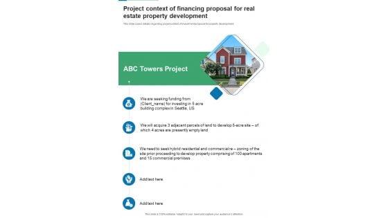 Project Context Of Financing Proposal For Real Estate Property Development One Pager Sample Example Document